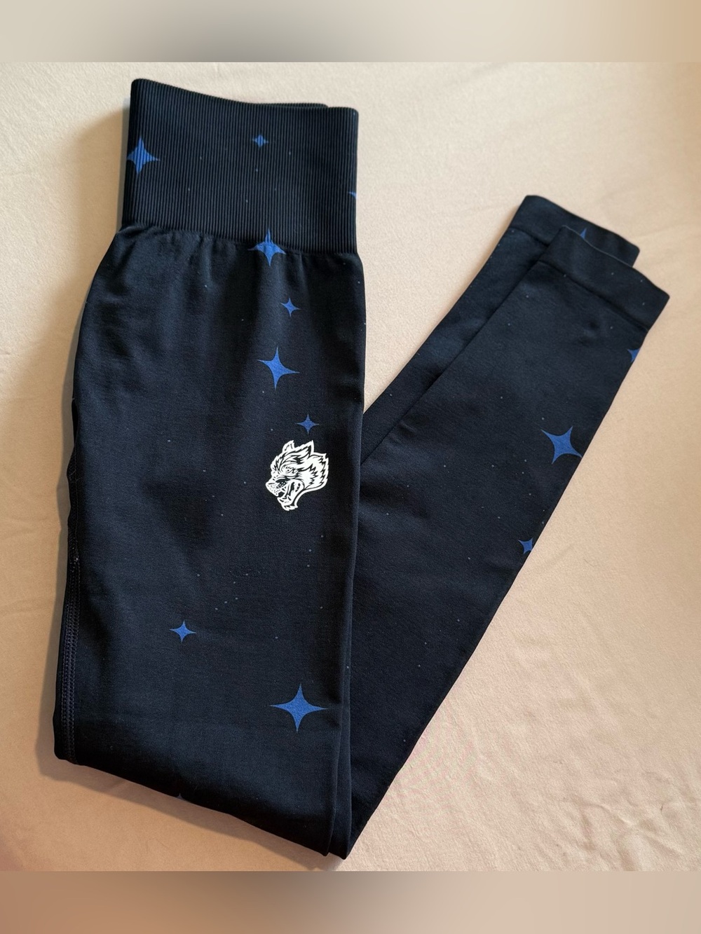 Darc Sport Black Leggings with Blue Star Print and Wolf Emblem